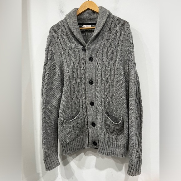 Gap Cable Knit Shawl Cardigan Sweater Lambswool Blend in Grey size M - Picture 2 of 12